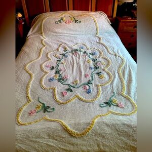 Vintage 50’s Morgan Jones Floral Chenille Full 52X68 Bedspread